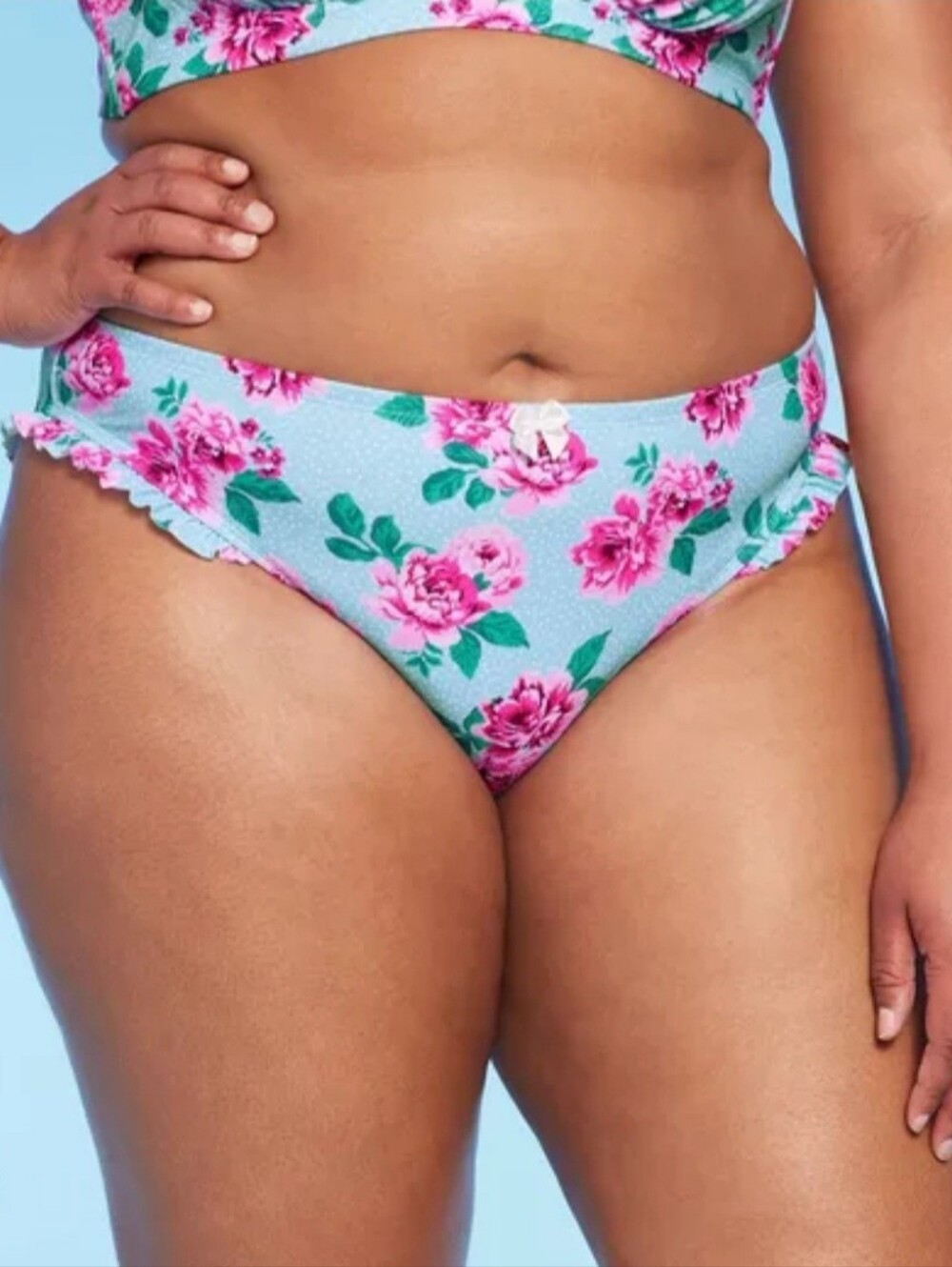 Wild Fable Floral Polkadot Pink Blue Low Rise High Leg Cheeky Bikini Bottoms 2X